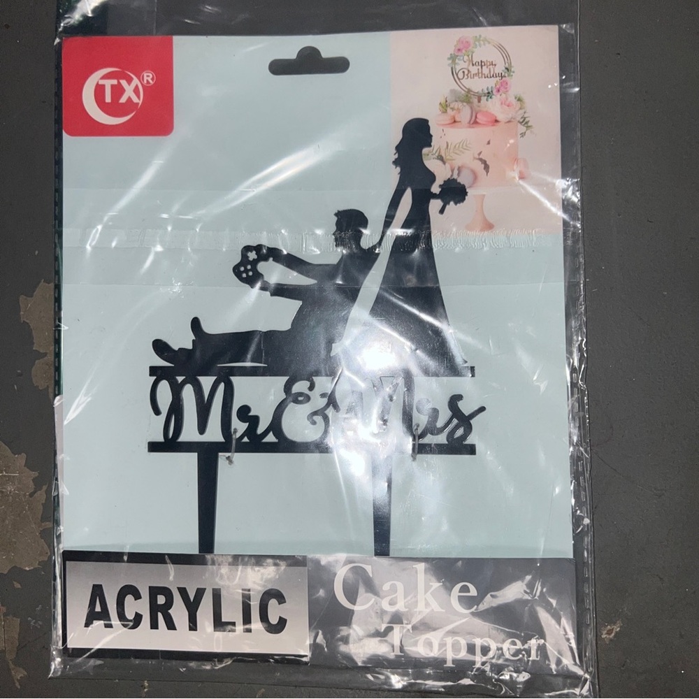 Acrylic black cake topper bride dragging gamer groom